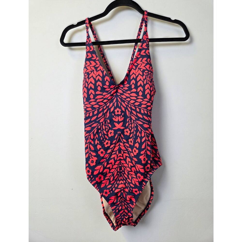 Kona Sol Women’s One-Piece Swimsuit M Navy/Coral Floral Lined Adjustable Strap